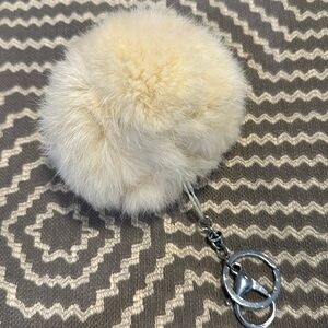 Large Genuine Fur Fluffy PomPom Bag Charm or Key Chain in Cream